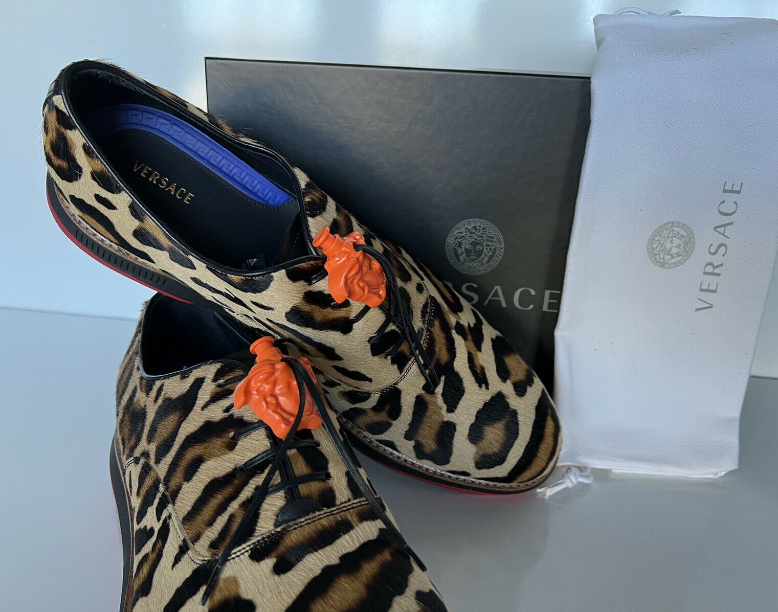 NIB 996 $ VERSACE Kalbshaar-Cheetah-Herrenschuhe 12,5 US (45,5 Eu) Italien 7718 