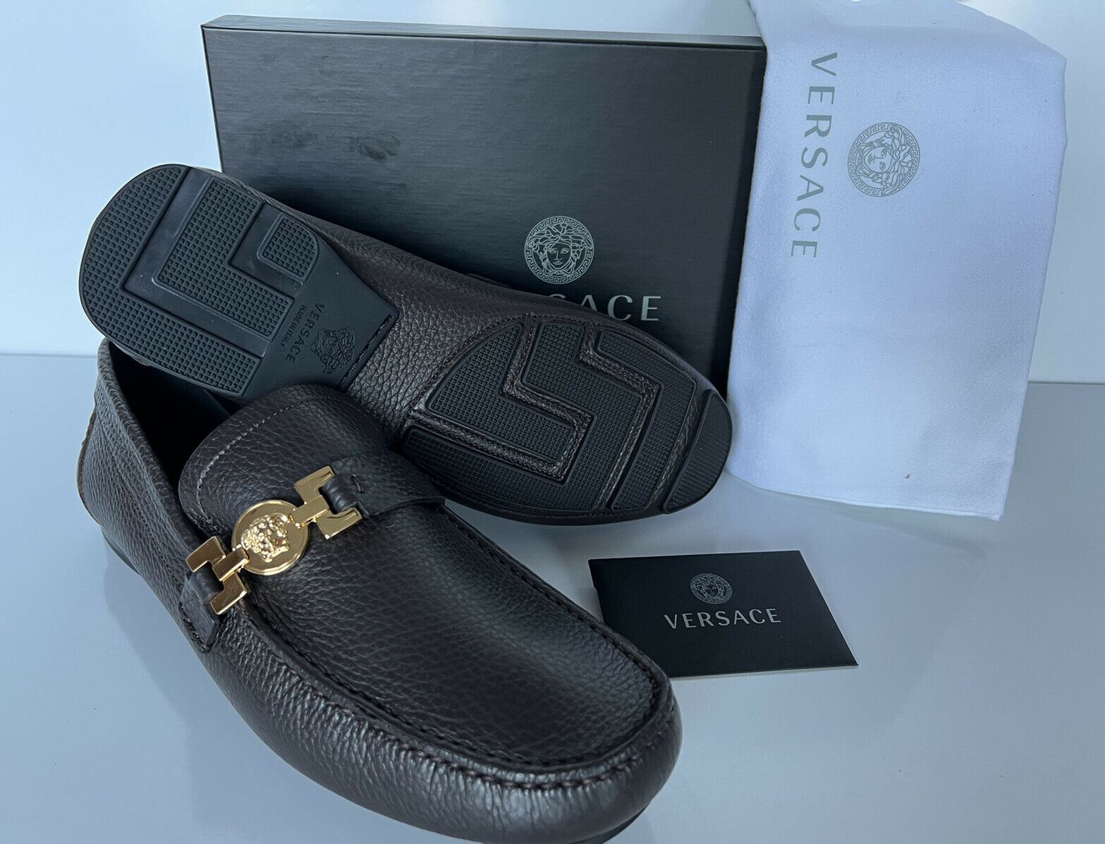 NIB $850 VERSACE Men's Brown Leather Driver Shoes 7 US (40 Euro) Italy 7087