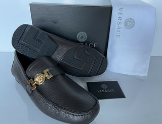 NIB 850 $ VERSACE Herren-Fahrerschuhe aus braunem Leder 7 US (40 Euro) Italien 7087 
