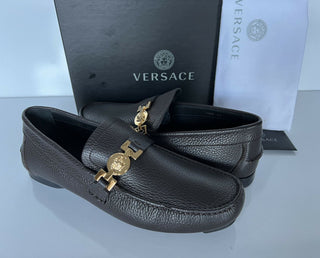 NIB 850 $ VERSACE Herren-Fahrerschuhe aus braunem Leder 7 US (40 Euro) Italien 7087 