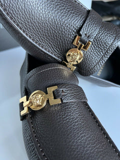 NIB 850 $ VERSACE Herren-Fahrerschuhe aus braunem Leder 7 US (40 Euro) Italien 7087 