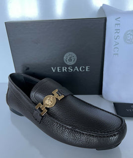 NIB 850 $ VERSACE Herren-Fahrerschuhe aus braunem Leder 7 US (40 Euro) Italien 7087 