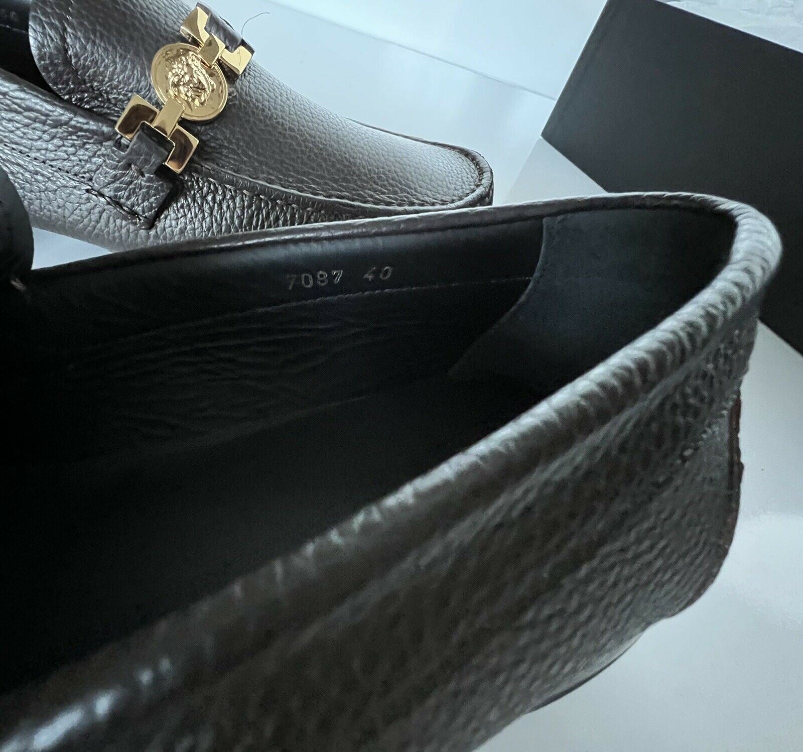 NIB 850 $ VERSACE Herren-Fahrerschuhe aus braunem Leder 7 US (40 Euro) Italien 7087 