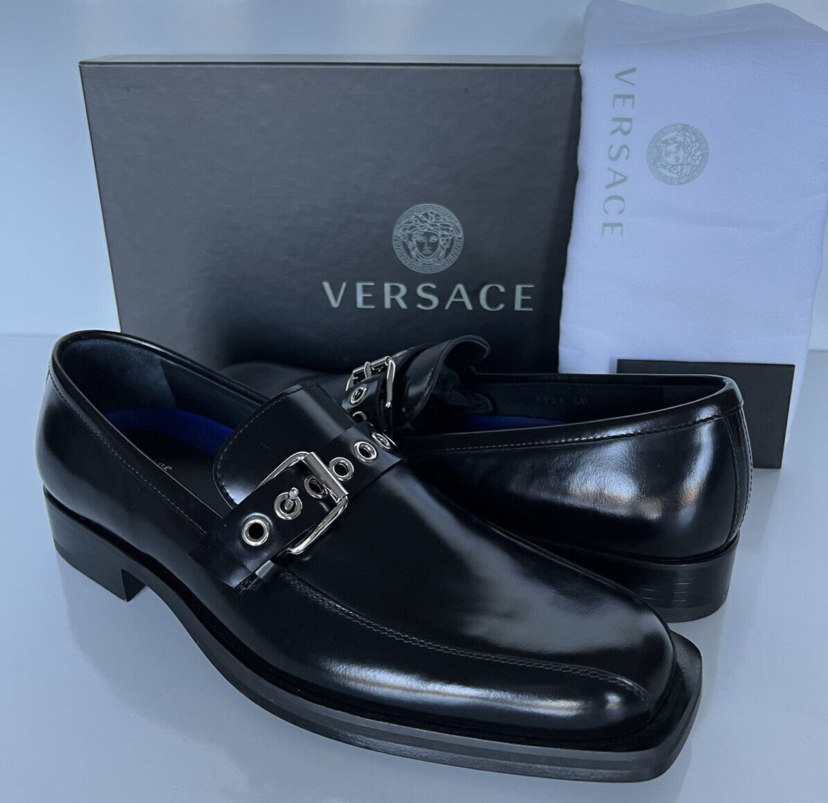 NIB $995 VERSACE Men's Black Leather Dress Shoes 7 US (40 Eu) Italy 8004