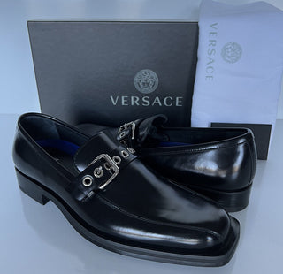 NIB $995 VERSACE Мужские черные кожаные модельные туфли 7 США (40 ЕС) Италия 8004 