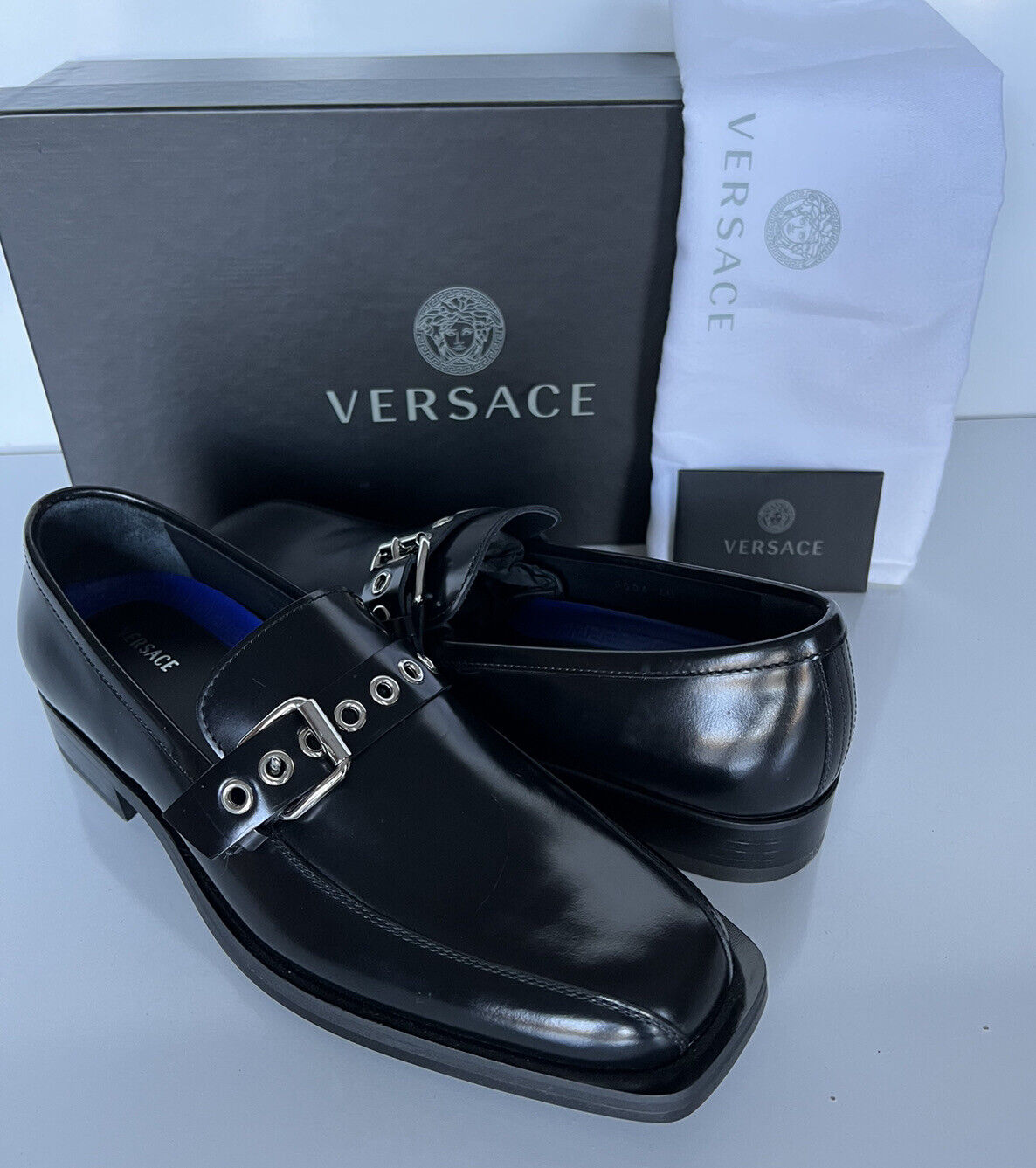 NIB $995 VERSACE Men's Black Leather Dress Shoes 7 US (40 Eu) Italy 8004