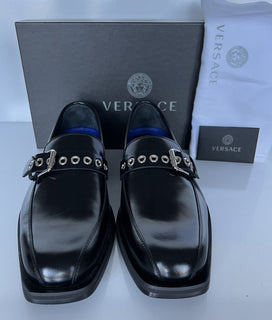 NIB $995 VERSACE Мужские черные кожаные модельные туфли 7 США (40 ЕС) Италия 8004 