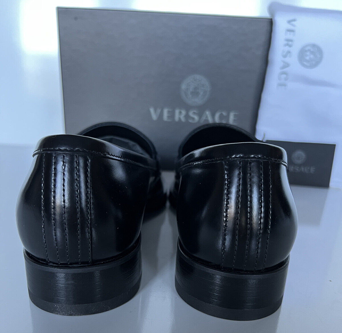 NIB $995 VERSACE Men's Black Leather Dress Shoes 7 US (40 Eu) Italy 8004