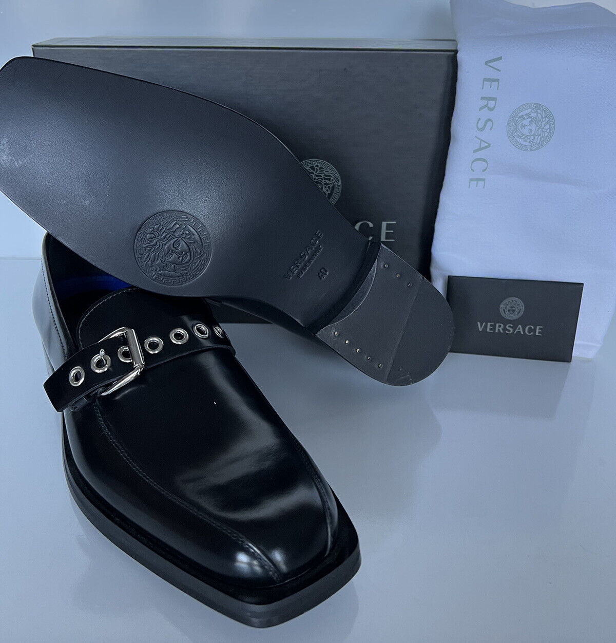 NIB $995 VERSACE Men's Black Leather Dress Shoes 7 US (40 Eu) Italy 8004