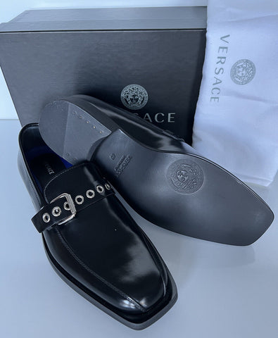 NIB 995 $ VERSACE Herren-Kleiderschuhe aus schwarzem Leder 7 US (40 Eu) Italien 8004 
