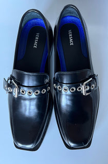 NIB $995 VERSACE Мужские черные кожаные модельные туфли 7 США (40 ЕС) Италия 8004 