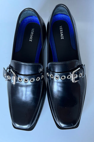 NIB 995 $ VERSACE Herren-Kleiderschuhe aus schwarzem Leder 7 US (40 Eu) Italien 8004 