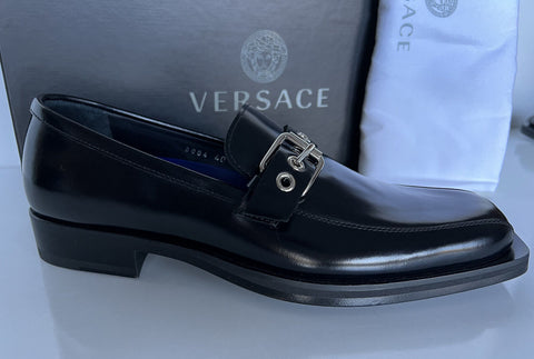 NIB 995 $ VERSACE Herren-Kleiderschuhe aus schwarzem Leder 7 US (40 Eu) Italien 8004 