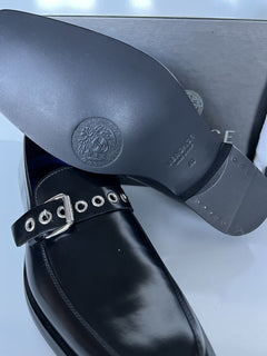 NIB $995 VERSACE Мужские черные кожаные модельные туфли 7 США (40 ЕС) Италия 8004 