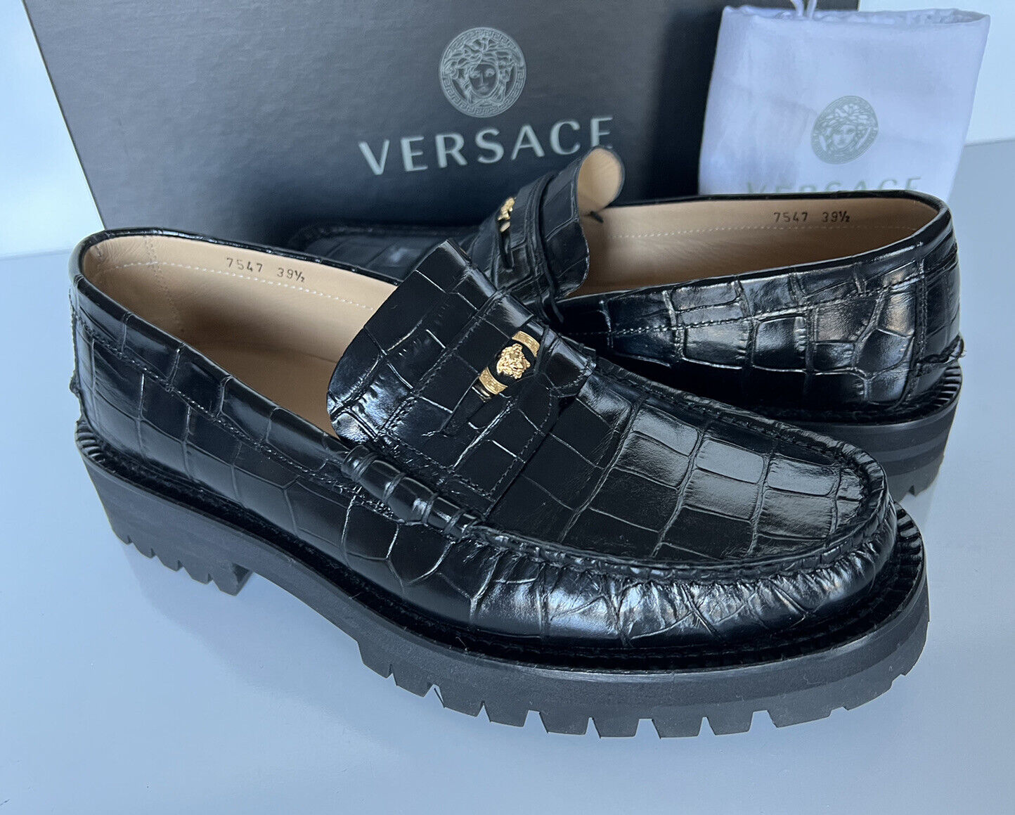 NIB $1095 VERSACE Men's Black Leather Dress Shoes 6.5 US (39.5 Eu) Italy 7547