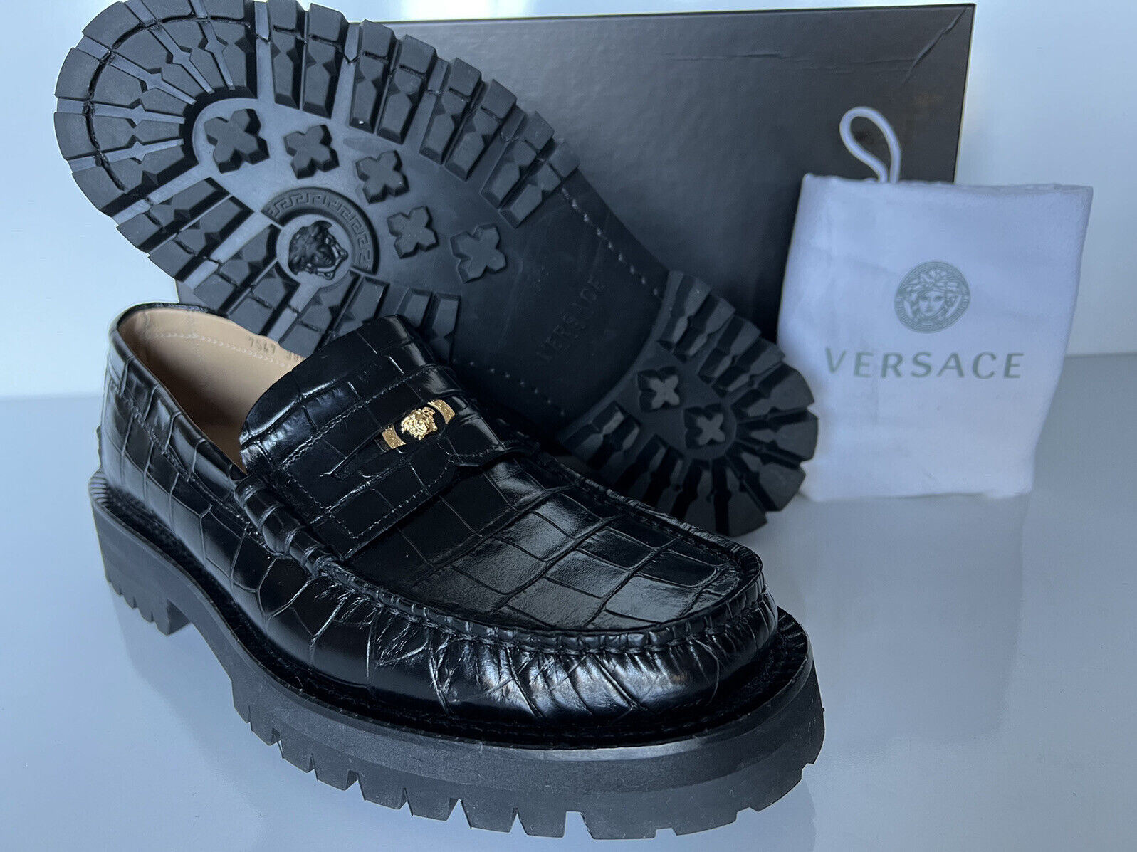 NIB $1095 VERSACE Men's Black Leather Dress Shoes 6.5 US (39.5 Eu) Italy 7547