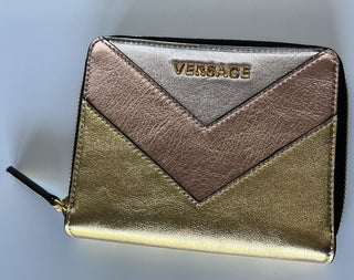 NWT Versace Кошелек среднего размера из телячьей кожи золотого/розового/серебристого цвета на молнии, производство Италия 593 
