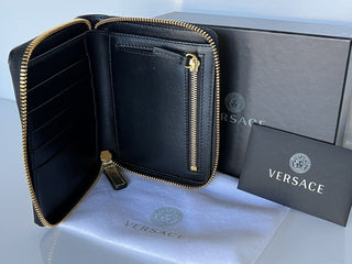 NWT Versace Кошелек среднего размера из телячьей кожи золотого/розового/серебристого цвета на молнии, производство Италия 593 