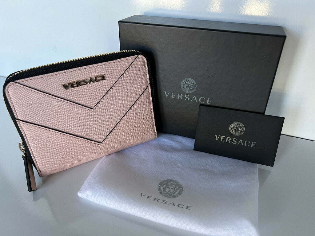 Neu mit Etikett: Versace Blush Pink Kalbsleder-Geldbörse mit mittlerem Reißverschluss, hergestellt in Italien 593 