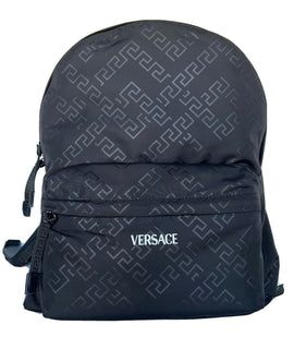 NWT 1050 $ Versace Greek Key Logo Rucksack aus schwarzem Nylon, leicht, Italien DFZ5350