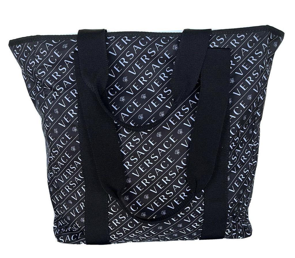 Neue leichte Versace-Tragetasche aus Nylon in Schwarz und Weiß mit Logo, hergestellt in Italien, DFB8121