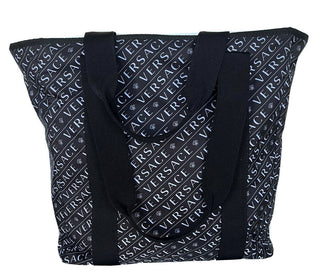 Neue leichte Versace-Tragetasche aus Nylon in Schwarz und Weiß mit Logo, hergestellt in Italien, DFB8121