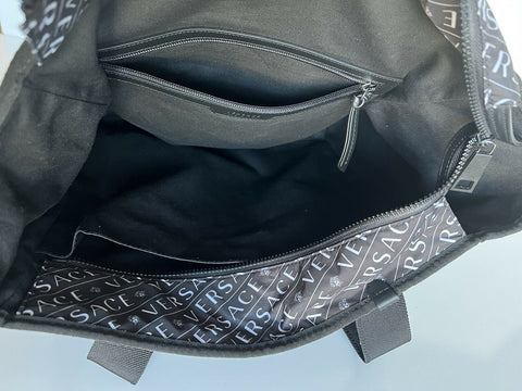 New Versace Black & White Logo Nylon Light Weight Tote Bag Made in Italy DFB8121