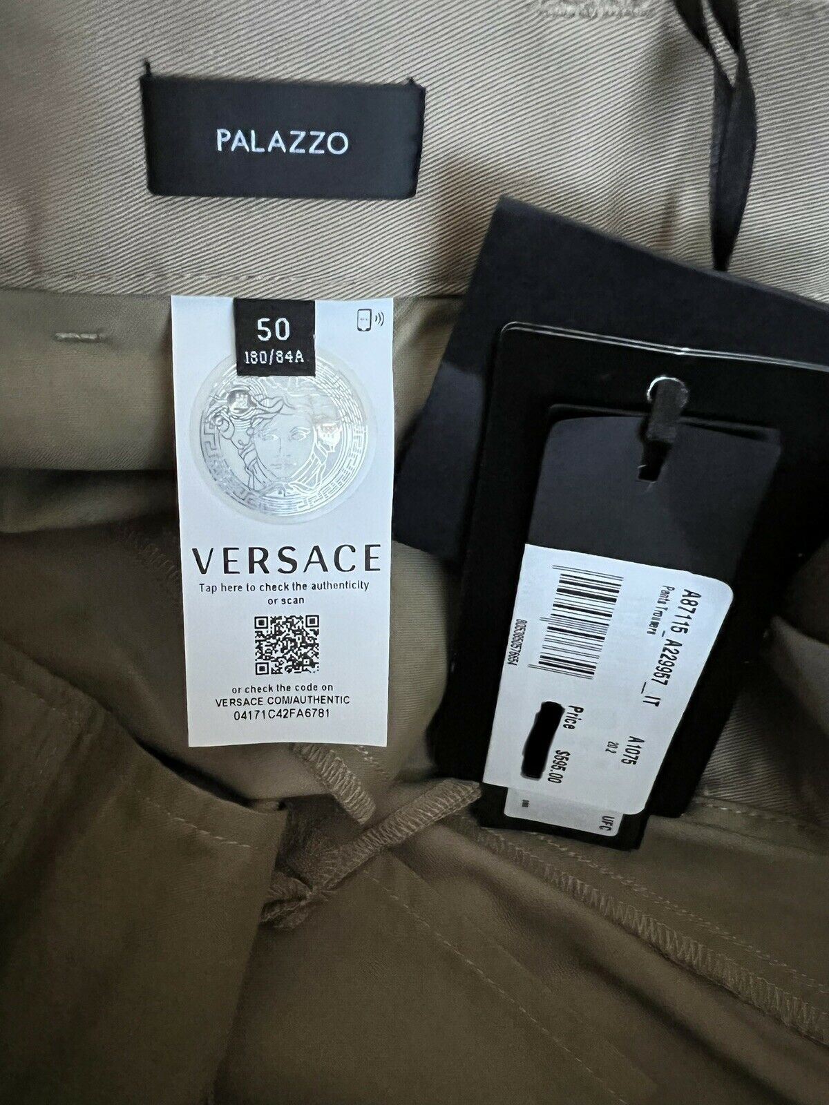 NWT $595 Versace Palazzo Men's Brown Pants 34 US (50 Euro) Made in Italy A87115
