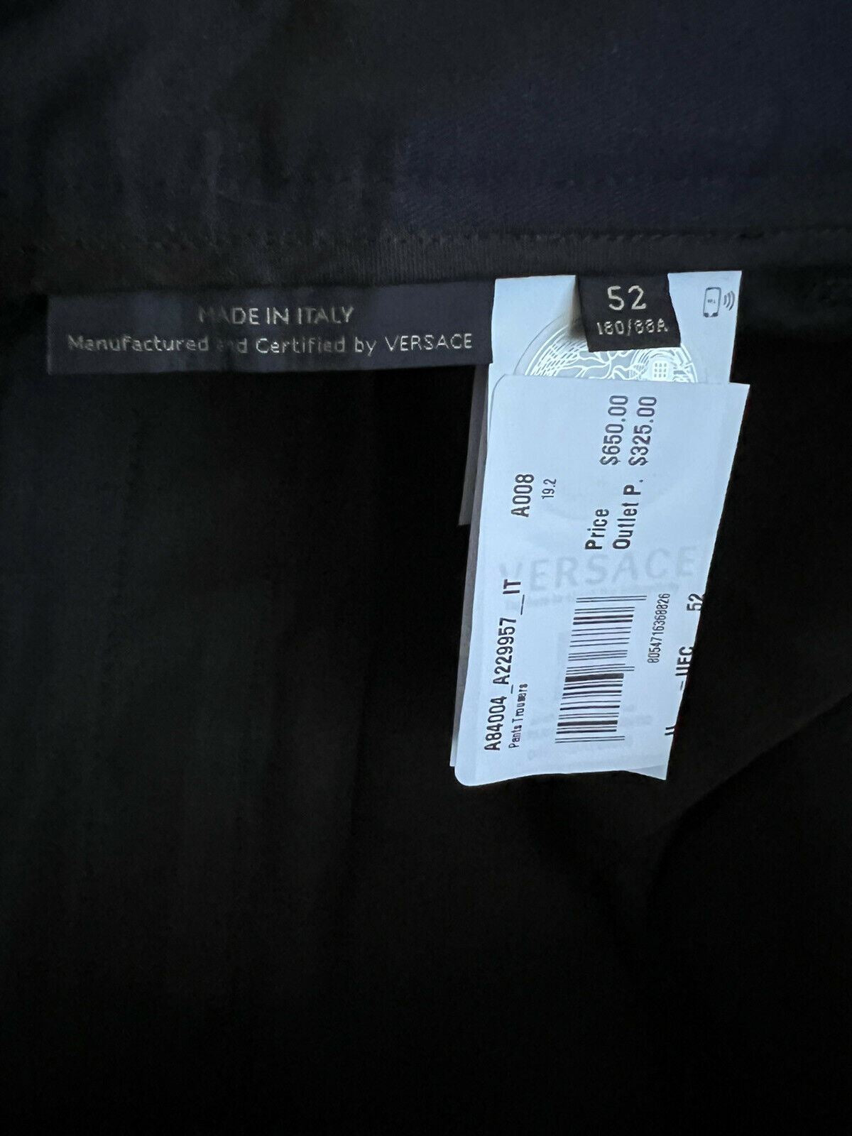 Neu mit Etikett: 650 $ Versace Herren-Schwarzhose 36 US (52 Euro) Hergestellt in Italien A84004