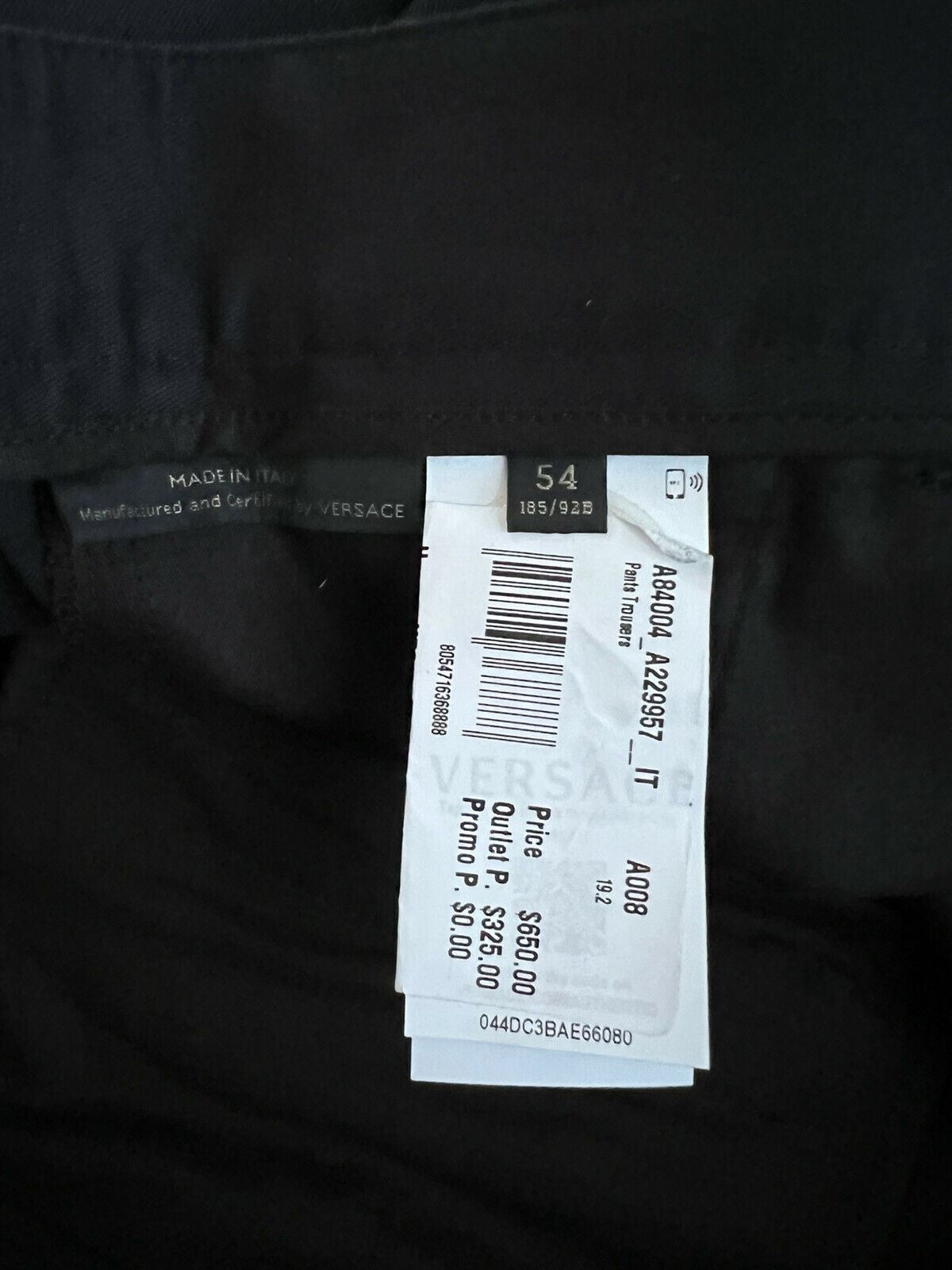 NWT $650 Versace Men's Black Pants 38 US (54 Euro) Made in Italy A84004