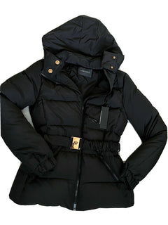 NWT 1195 $ Versace Damen-Daunenparkajacke in Schwarz 4 US (40 Euro) A88779S Italien 