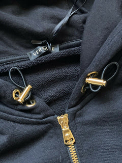 Neu mit Etikett: 1200 $ Versace Schwarzer Kapuzenpullover für Damen 8 US (44 Euro) Hergestellt in Italien 86812