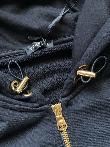 NWT $1200 Versace Womens Black Hoodie Sweater 8 US (44 Euro) Made in Italy 86812
