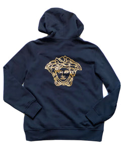 Neu mit Etikett: 750 $ Versace Damen-Kapuzenpullover mit Medusa-Logo in Schwarz, 8 US (44 Euro) IT 85403