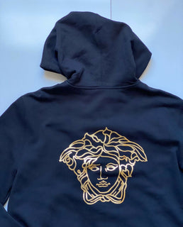 NWT 750 $ Versace Damen-Kapuzenpullover mit Medusa-Logo in Schwarz, 10 US (46 Euro) 85403