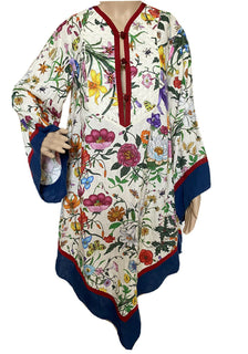 Neu mit Etikett: 2.890 $ GUCCI Kleid im Kaftan-Stil aus Leinen mit Blumendruck GRÖSSE 38 EU Hergestellt in Italien
