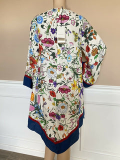 Neu mit Etikett: 2.890 $ GUCCI Kleid im Kaftan-Stil aus Leinen mit Blumendruck GRÖSSE 38 EU Hergestellt in Italien
