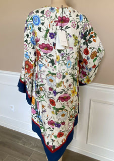 Neu mit Etikett: 2.890 $ GUCCI Kleid im Kaftan-Stil aus Leinen mit Blumendruck GRÖSSE 38 EU Hergestellt in Italien