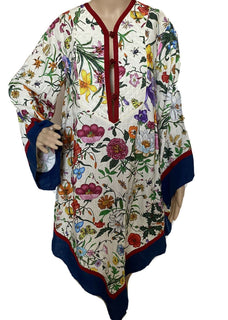 Neu mit Etikett: 2.890 $ GUCCI Kleid im Kaftan-Stil aus Leinen mit Blumendruck GRÖSSE 38 EU Hergestellt in Italien