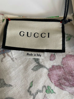 Neu mit Etikett: 2.890 $ GUCCI Kleid im Kaftan-Stil aus Leinen mit Blumendruck GRÖSSE 38 EU Hergestellt in Italien