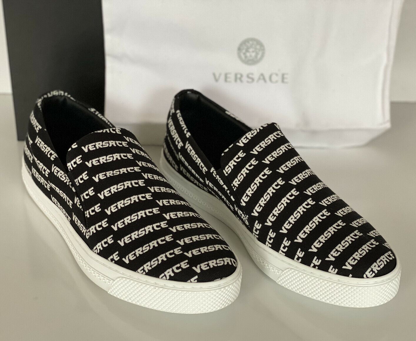 NIB VERSACE Mens Black and White Nylon Sneakers 11 US (44 Eu) Made in Italy