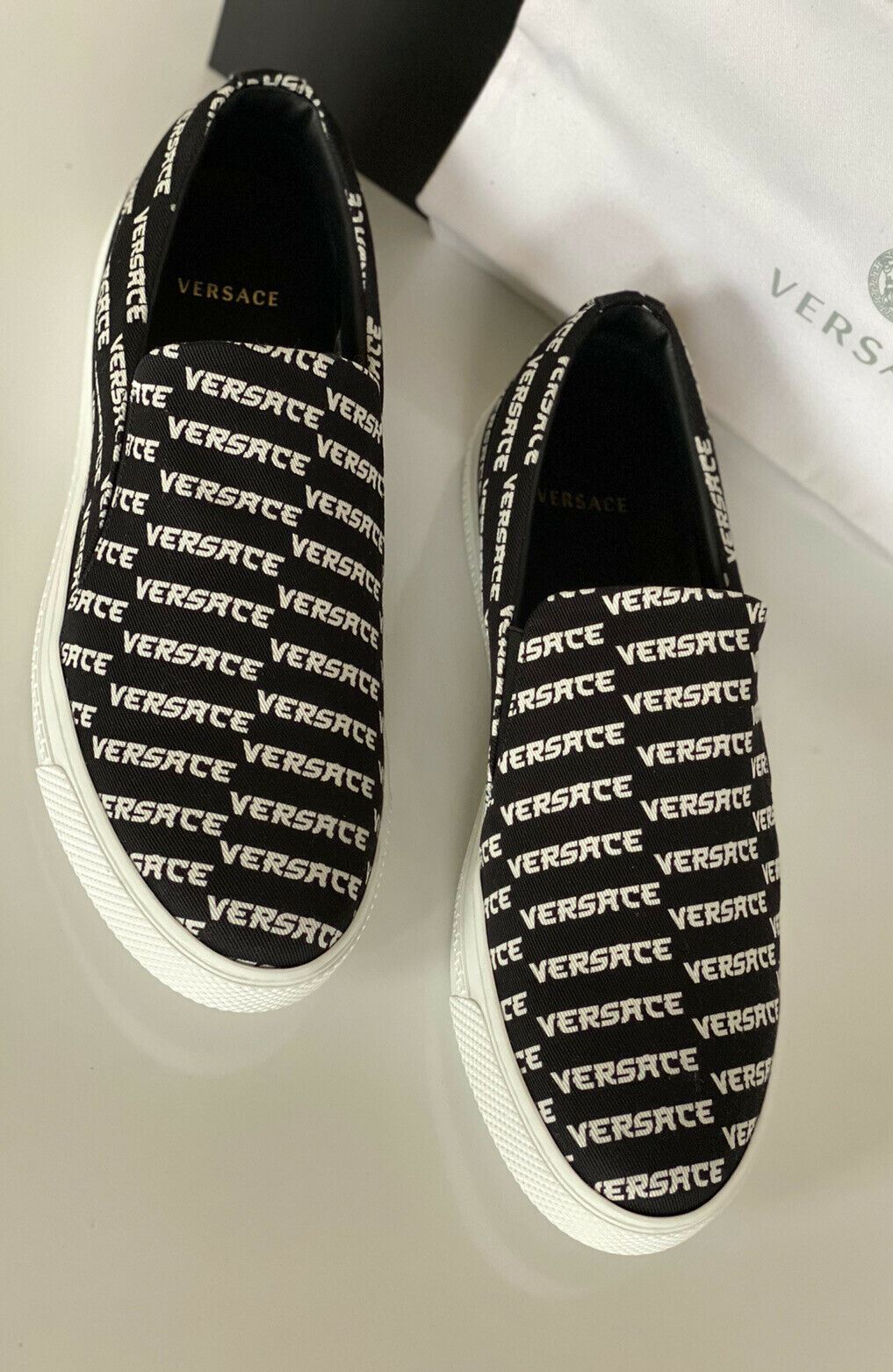 NIB VERSACE Mens Black and White Nylon Sneakers 11 US (44 Eu) Made in Italy