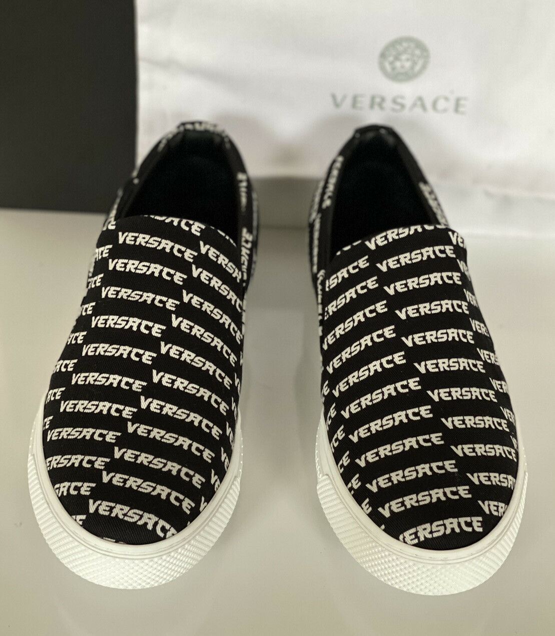 NIB VERSACE Mens Black and White Nylon Sneakers 11 US (44 Eu) Made in Italy