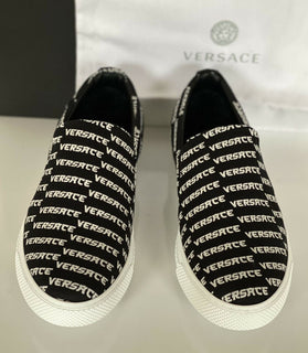 NIB VERSACE Herren-Sneaker aus schwarzem und weißem Nylon, 11 US (44 Eu), hergestellt in Italien 