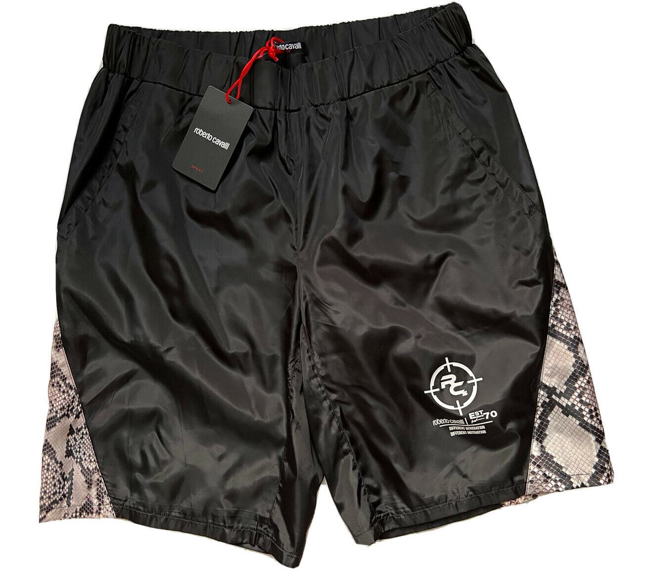 Neu mit Etikett: 440 $ Roberto Cavalli Schwarze Badeshorts für Herren, Größe XL