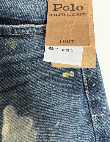 NWT $168 Polo Ralph Lauren The Sullivan Slim Stretch Splatter Blue Jeans 34/32