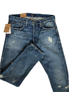 Neu mit Etikett: 168 $ Polo Ralph Lauren The Sullivan Slim Stretch Splatter Blue Jeans 34/32 