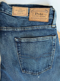 Neu mit Etikett: 168 $ Polo Ralph Lauren The Sullivan Slim Stretch Splatter Blue Jeans 34/32 