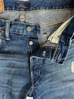 Neu mit Etikett: 168 $ Polo Ralph Lauren The Sullivan Slim Stretch Splatter Blue Jeans 34/32 