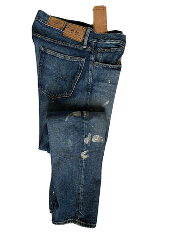 NWT $168 Polo Ralph Lauren The Sullivan Slim Stretch Splatter Blue Jeans 34/32